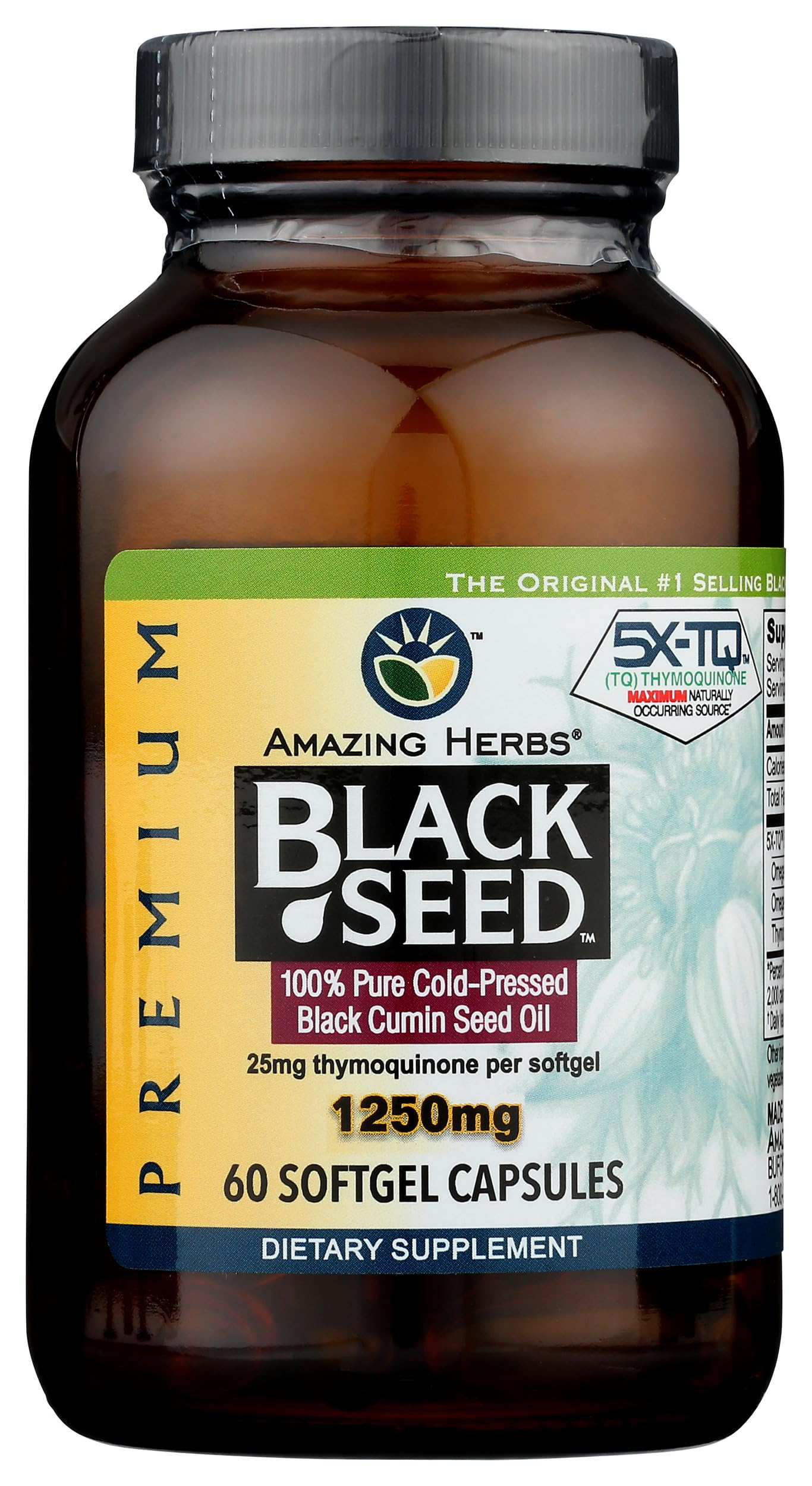 Amazing Herbs Premium  Capsules - High Potency, Cold Pressed Nigella Sativa Aids in Digestive Health Amazing Herbs