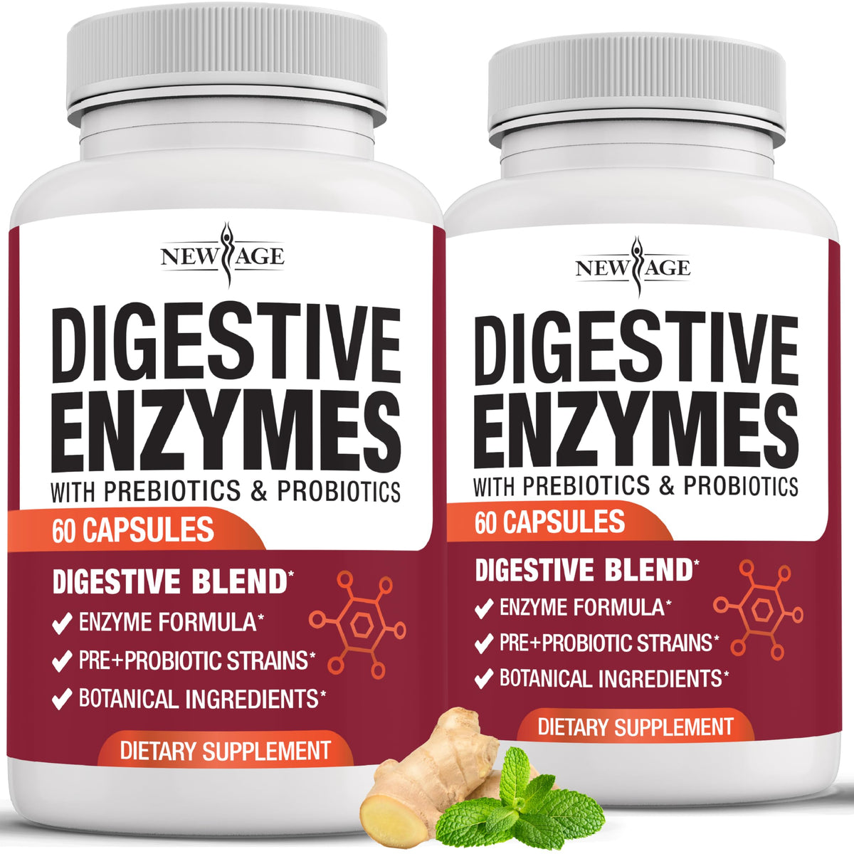 NEW AGE Digestive Enzymes for Gut Health - Probiotic Multi Enzymes with Prebiotics and Probiotics with Lipase for Women and Men for Digestive Health, NEW AGE