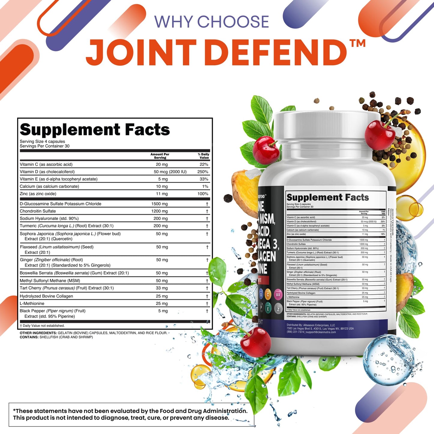 Clean Nutraceuticals Glucosamine 1500mg Chondroitin 1200mg MSM with Turmeric Curcumin, Collagen, Hyaluronic Acid, Omega 3 – Joint Health Supplement for Men & Women Clean Nutraceuticals