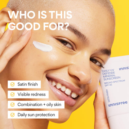 innisfree Daily Mineral UV Defense SPF 45 | Tinted Korean Sunscreen with Zinc Oxide for Redness | Gentle, Hydrating and Lightweight | Available in 2 Pack innisfree