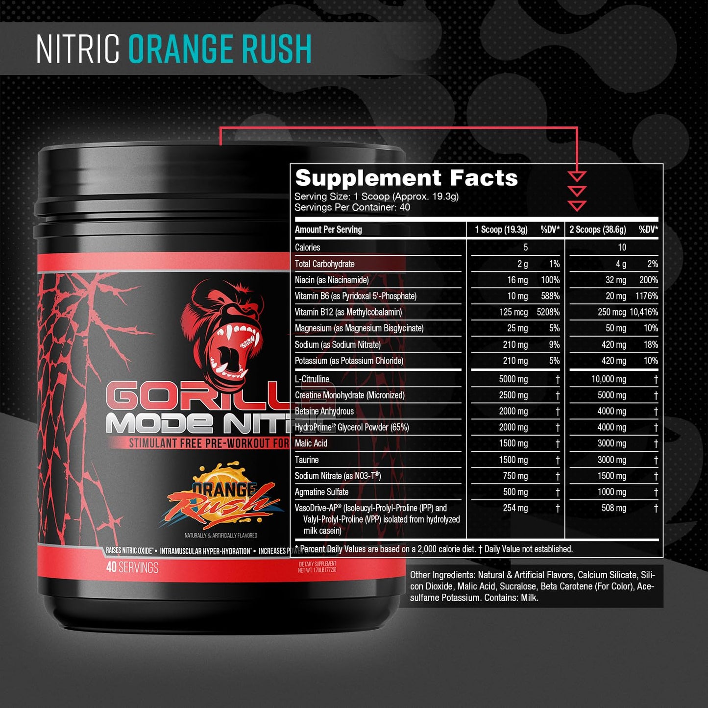 Gorilla Mode Nitric Upgraded Stimulant Free Pre-Workout – Best Tasting and Most Effective Stimulant Free Pre-Workout/Massive Pumps · Vasodilation · Power / 776 Grams (Cherry Blackout)