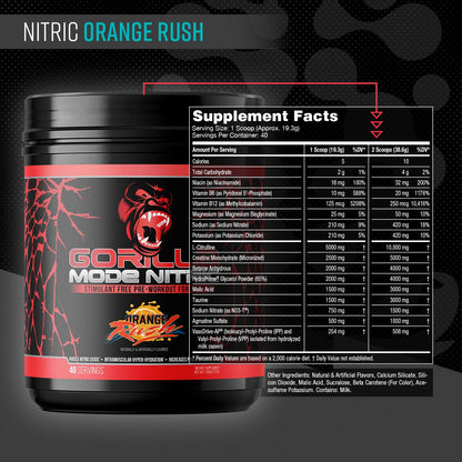 Gorilla Mode Nitric Upgraded Stimulant Free Pre-Workout – Best Tasting and Most Effective Stimulant Free Pre-Workout/Massive Pumps · Vasodilation · Power / 776 Grams (Cherry Blackout)