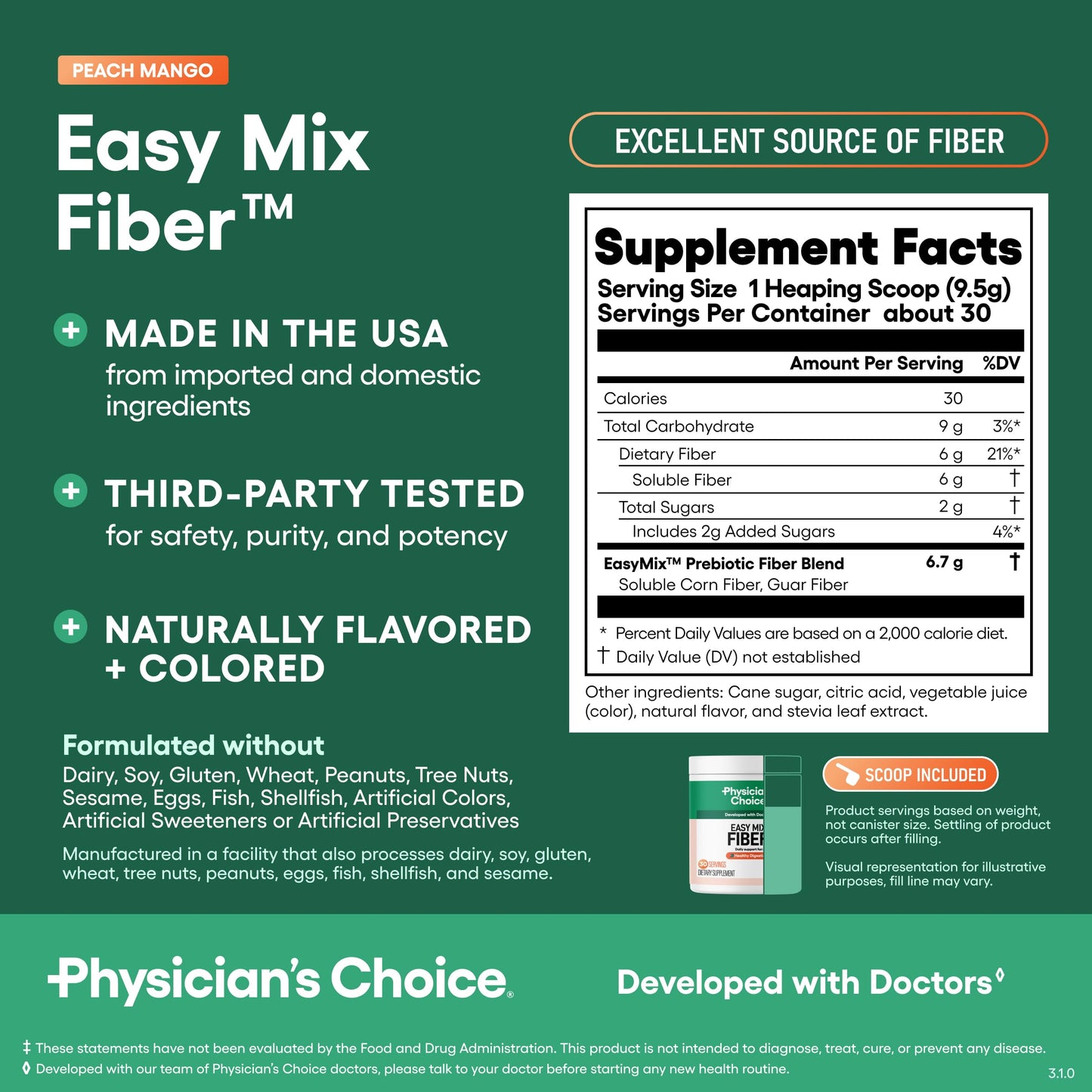 Physician's CHOICE Easy Mix Fiber for Digestive Health & Regularity - No Grit - Daily Prebiotic Soluble Fiber Powder Supplement Physician's CHOICE