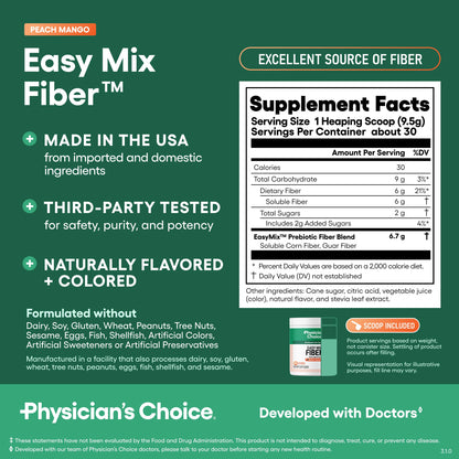 Physician's CHOICE Easy Mix Fiber for Digestive Health & Regularity - No Grit - Daily Prebiotic Soluble Fiber Powder Supplement Physician's CHOICE