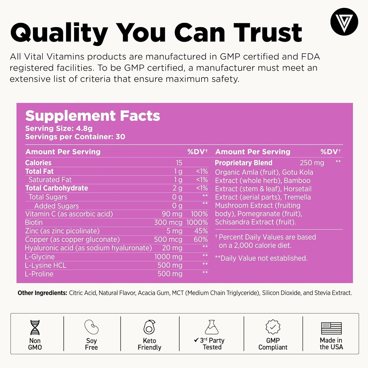Vital Vitamins Vegan Collagen Booster Powder with Amino Acids & Vitamin C | Mango Raspberry Lemonade Flavor, Plant-Powered Collagen Support with Biotin & Hyaluronic Acid, 30 Servings Gsupps Australia
