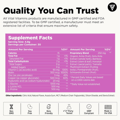 Vital Vitamins Vegan Collagen Booster Powder with Amino Acids & Vitamin C | Mango Raspberry Lemonade Flavor, Plant-Powered Collagen Support with Biotin & Hyaluronic Acid, 30 Servings Gsupps Australia