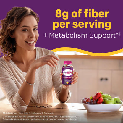 MiraFIBER Gummies from The Makers of MiraLAX, 8g of Daily Fiber Per Serving, Metabolism Support with B Vitamins, Gut Health for Men & Women MiraLAX