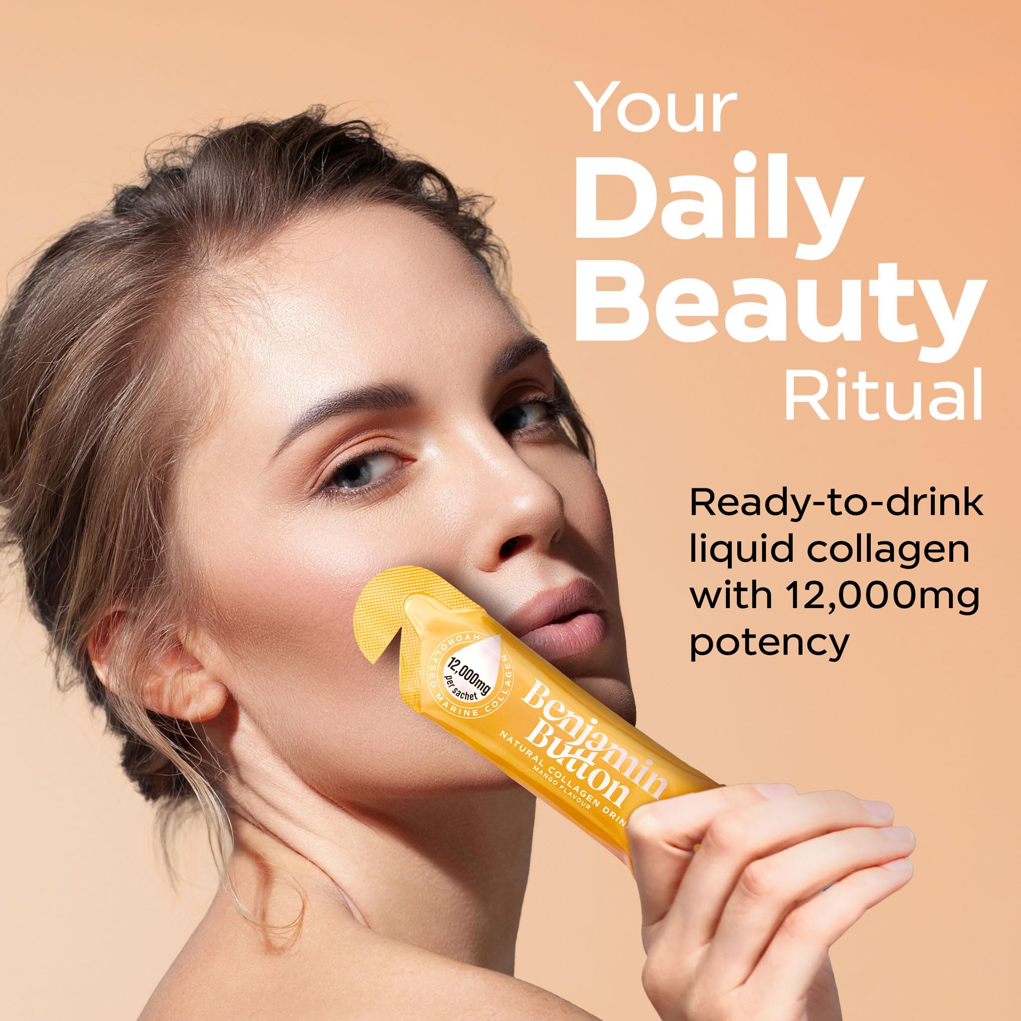 Benjamin Button 12,000mg Marine Collagen Liquid Shots| High Strength Hydrolyzed Marine Collagen Peptides w/Hyaluronic Acid & Vitamin C for Skin, Hair & Joints | Mango, 14 Daily Servings 30ml Benjamin Button buy australia supplements