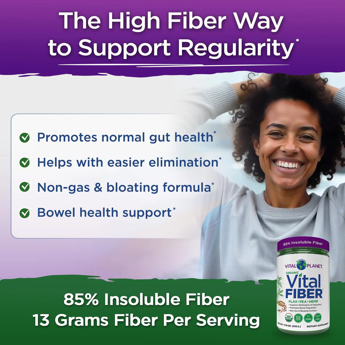 Vital Planet - Vital Fiber Powder, Soluble and Insoluble Fiber Supplement with Flax, Pea and Hemp, Organic Daily Dietary Supplement Supports Vital Planet