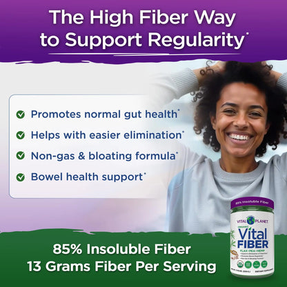 Vital Planet - Vital Fiber Powder, Soluble and Insoluble Fiber Supplement with Flax, Pea and Hemp, Organic Daily Dietary Supplement Supports Vital Planet