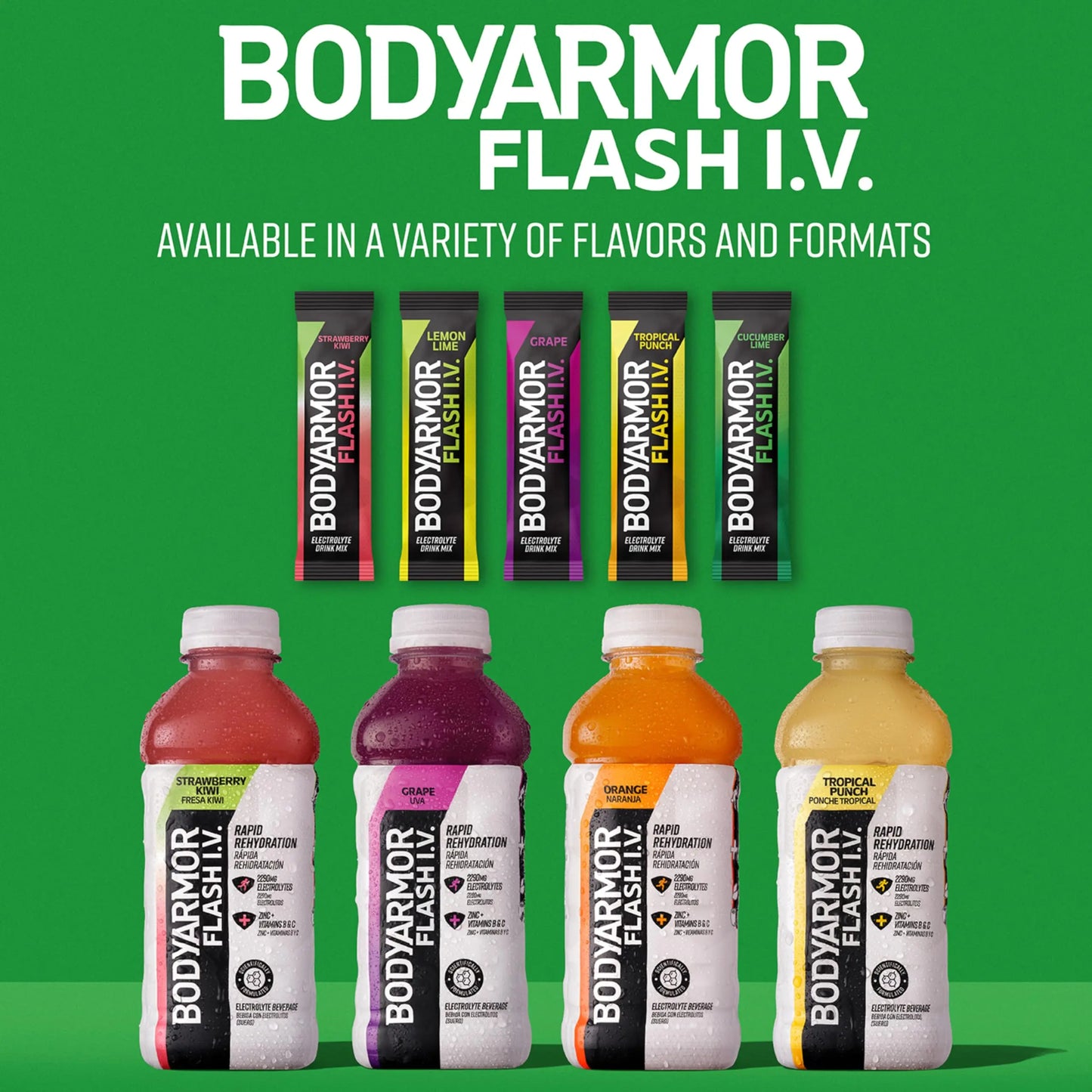 BODYARMOR Flash IV Electrolyte Packets, Strawberry Kiwi - Zero Sugar Drink Mix, Single Serve Packs, Coconut Water Powder (15 Count) BODYARMOR