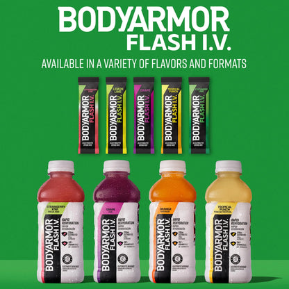 BODYARMOR Flash IV Electrolyte Packets, Strawberry Kiwi - Zero Sugar Drink Mix, Single Serve Packs, Coconut Water Powder (6 Count) BODYARMOR