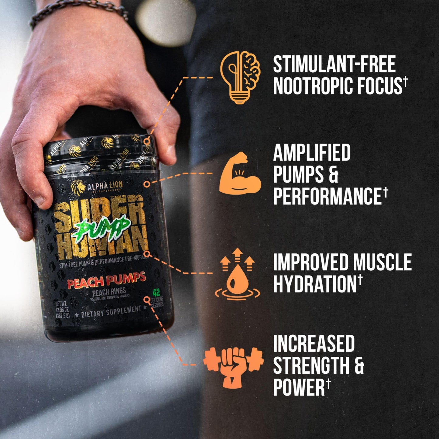 ALPHA LION Superhuman Pump Pre Workout Powder, Nootropic Caffeine & Stim Free Preworkout Supplement, Nitric Oxide Booster, Muscle Gainer, Energy & Focus (42 Servings, Mango Veiniac Flavor)