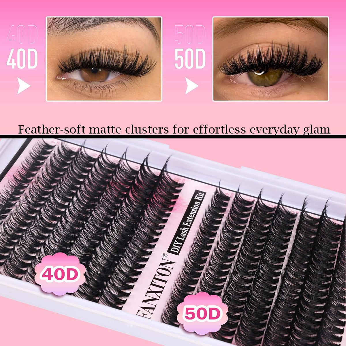 Cluster Lashes 280 pcs Lash Clusters D Volume Eyelashes Extensions 9-16 mm Mix 40D+50D Individual Lashes Thin Band Eyelashes Cluster for DIY Lash Extension Beginners (Lash Clusters) FANXITON