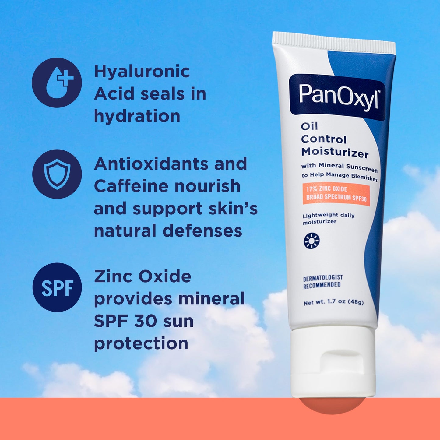 PanOxyl AM Oil Control Moisturizer, NEW Sheer Formula, Absorbs Excess Oil and Reduces Shine, with Mineral Sunscreen for Acne Prone and Oily Skin - SPF 30-1.7 oz PanOxyl