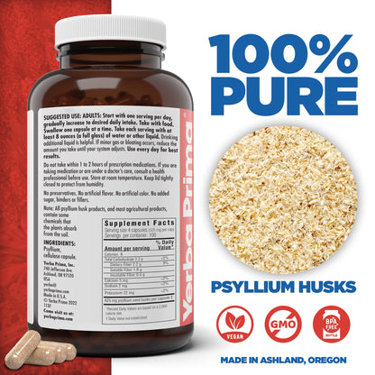 Yerba Prima Psyllium Husks Veg Caps, 400 Capsules (625mg) - Vegan, Non-GMO, Gluten Free, Colon Cleanser Yerba Prima