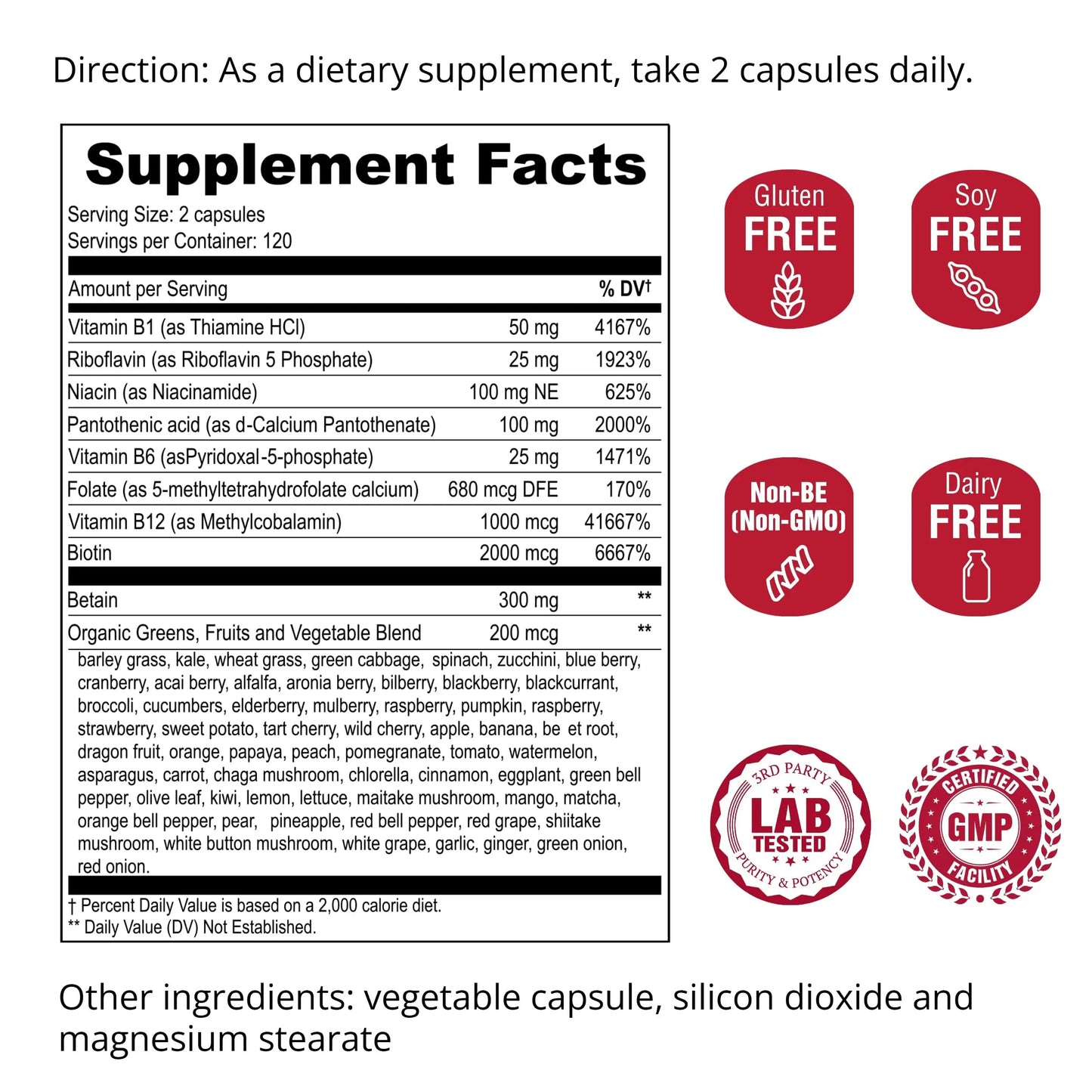 UpNourish Methylated B Complex Vitamins for Women and Men, 240 Veggies Capsules - Active Pure B Complex with Organic Fruits, Vegetables, B1 Thiamine, B2 Riboflavin, UpNourish
