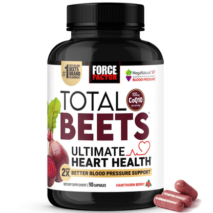 Force Factor Total Beets Ultimate Heart Health, Beet Root Capsules for Blood Pressure Support, CoQ10, Organic Beet Root Powder, Hawthorn Berry Force Factor