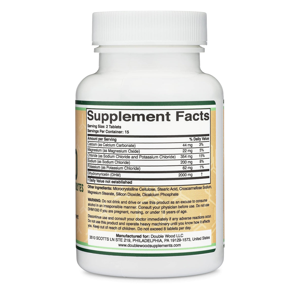 DHM1000 Dihydromyricetin (DHM) Tablets - Most Powerful DHM Supplement on The Market - 1,000mg per Capsule (30 Count) Enhanced with Electrolytes Double Wood Supplements