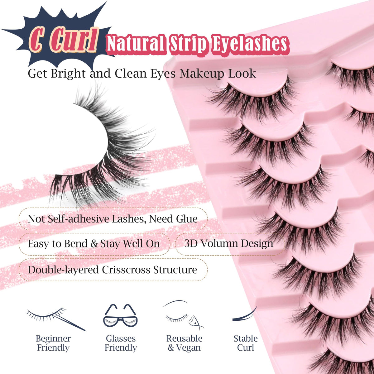 Lashes Natural Cat Eye Lashes Wispy Eyelashes 15mm False Eyelashes Wispy Lash Strips 3D Volume Fake Eyelash Thin Cotton Band Soft Eye Lash Pack 7 Pairs Siligli Siligli