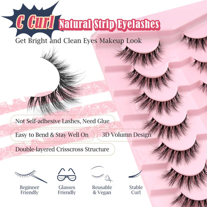 Lashes Natural Cat Eye Lashes Wispy Eyelashes 15mm False Eyelashes Wispy Lash Strips 3D Volume Fake Eyelash Thin Cotton Band Soft Eye Lash Pack 7 Pairs Siligli Siligli