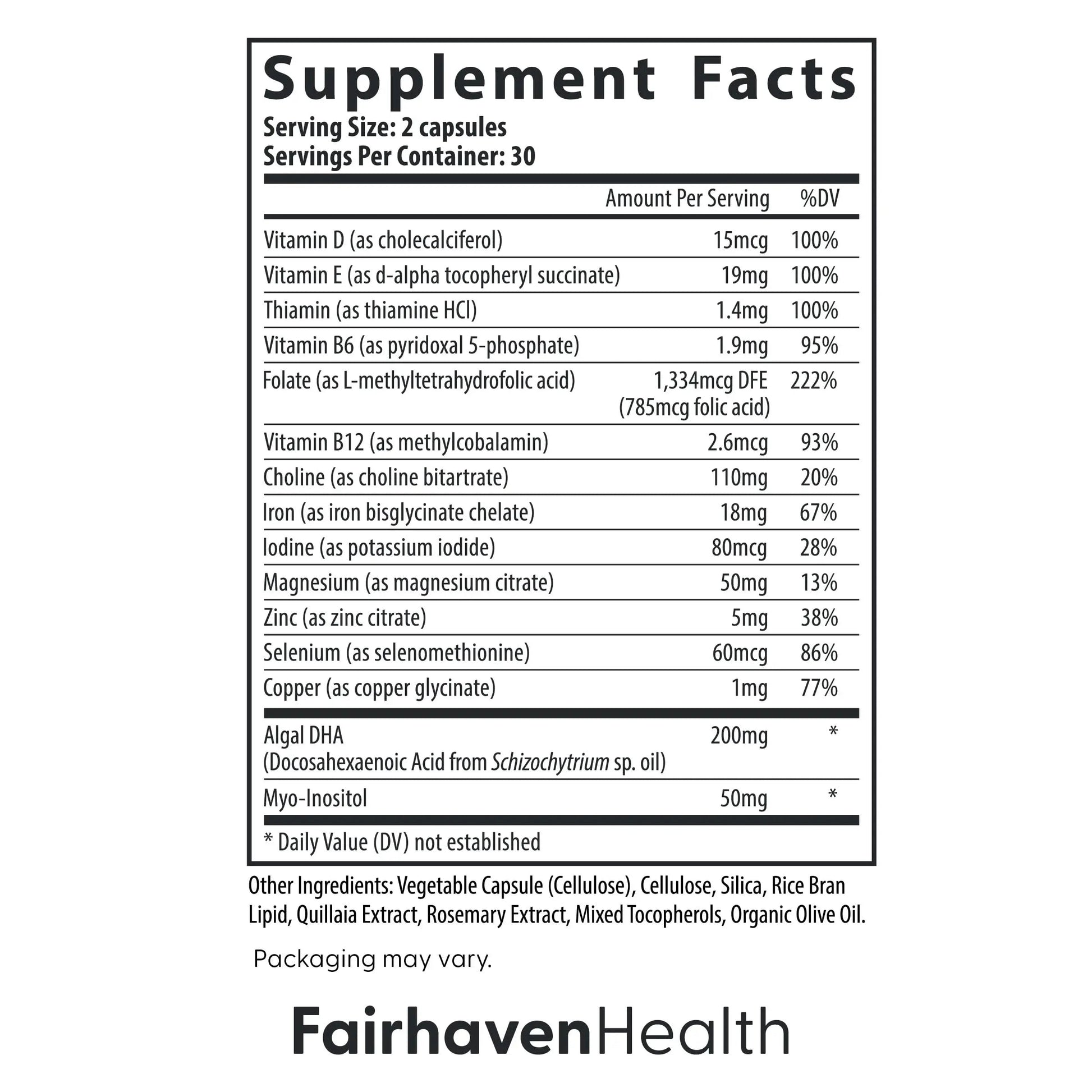 Fairhaven Health Prenatal Multivitamin Essentials with DHA | Prenatal Vitamins + DHA, Choline, Myo-Inositol | Fairhaven Health buy australia supplements