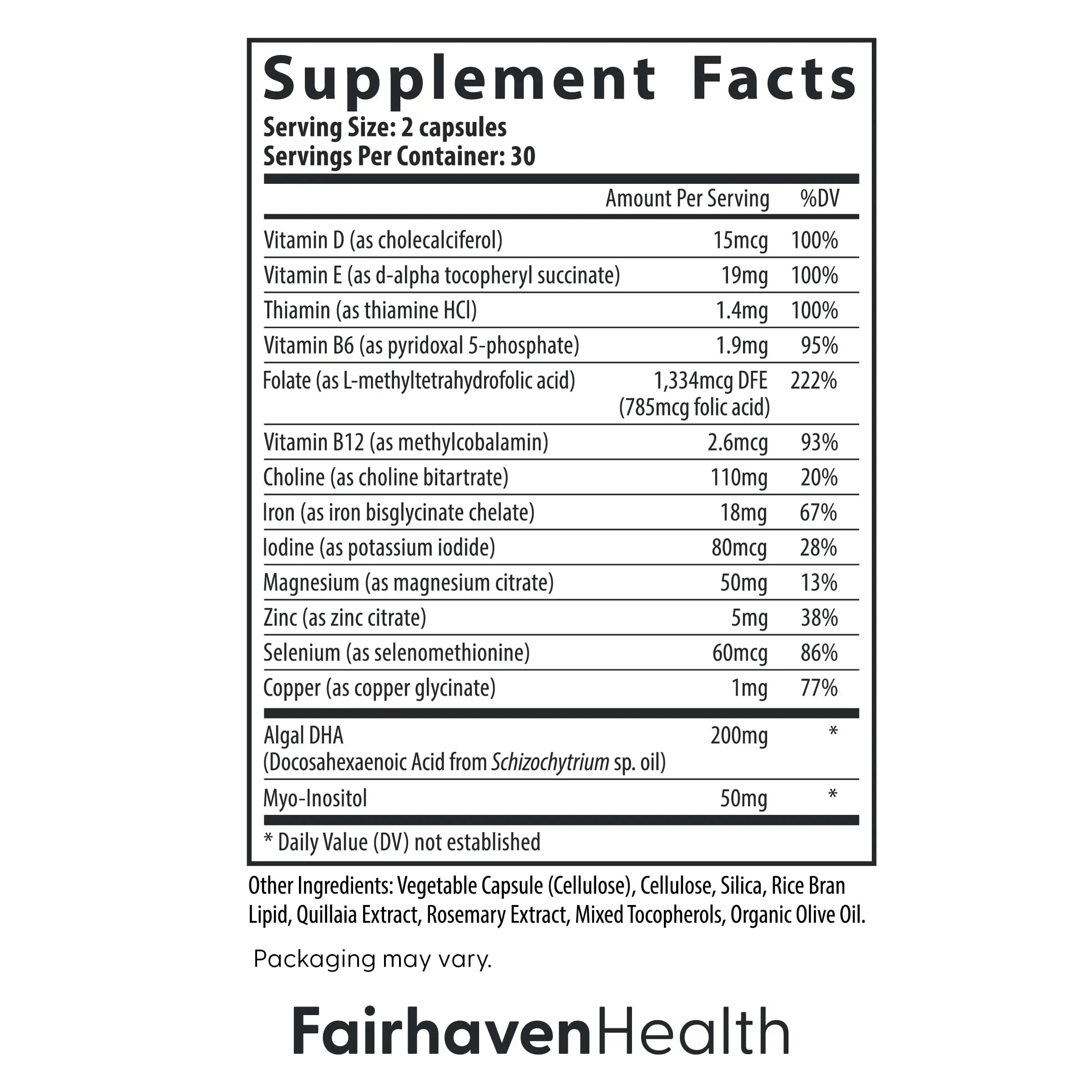 Fairhaven Health Prenatal Multivitamin Essentials with DHA | Prenatal Vitamins + DHA, Choline, Myo-Inositol | Fairhaven Health buy australia supplements