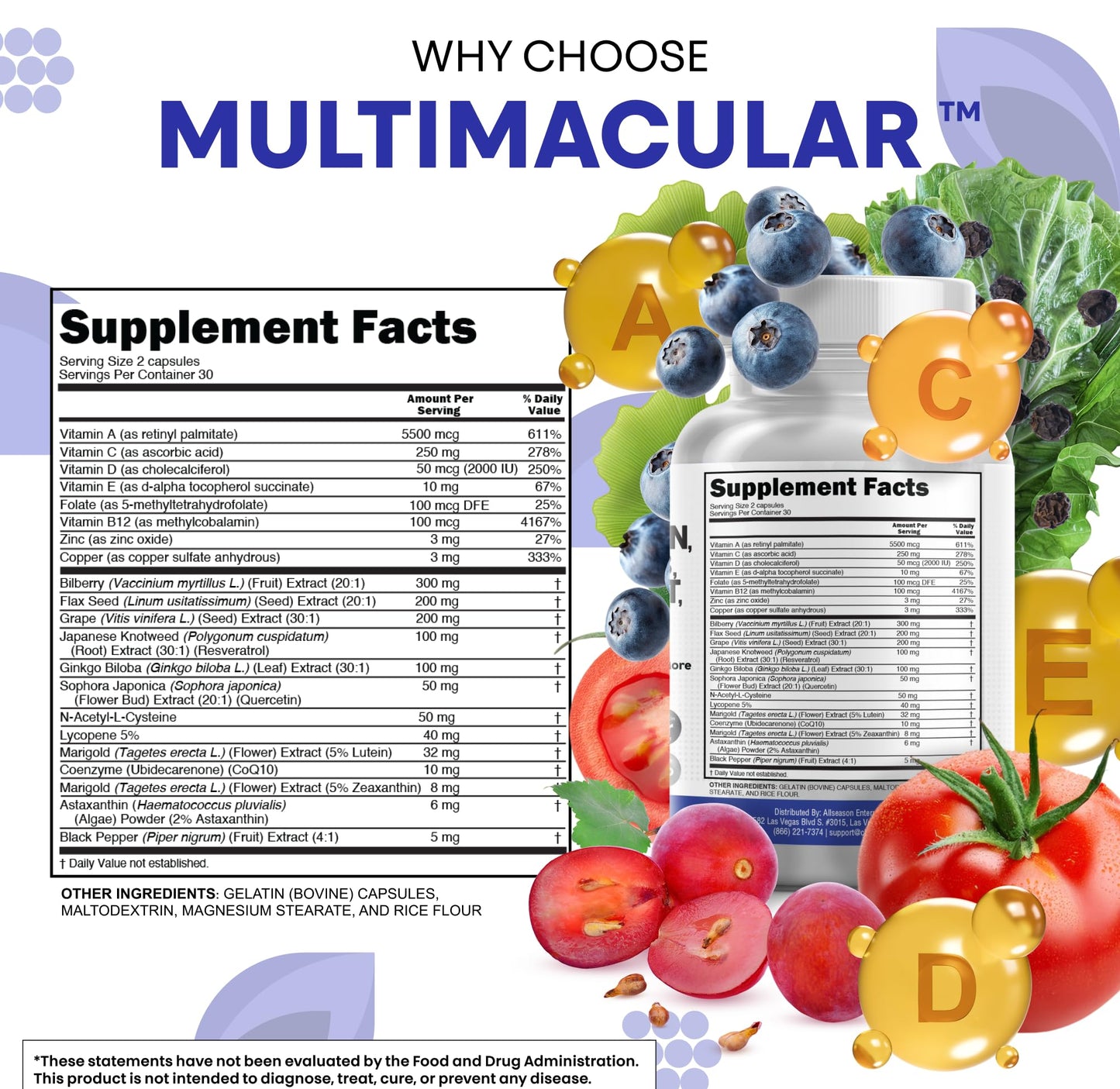 Clean Nutra Eye Vitamins with Bilberry Lutein and Zeaxanthin Supplements Lycopene 40mg Resveratrol Grape Seed Astaxanthin for Eyes - Eye Care Health Support Eye Clean Nutraceuticals