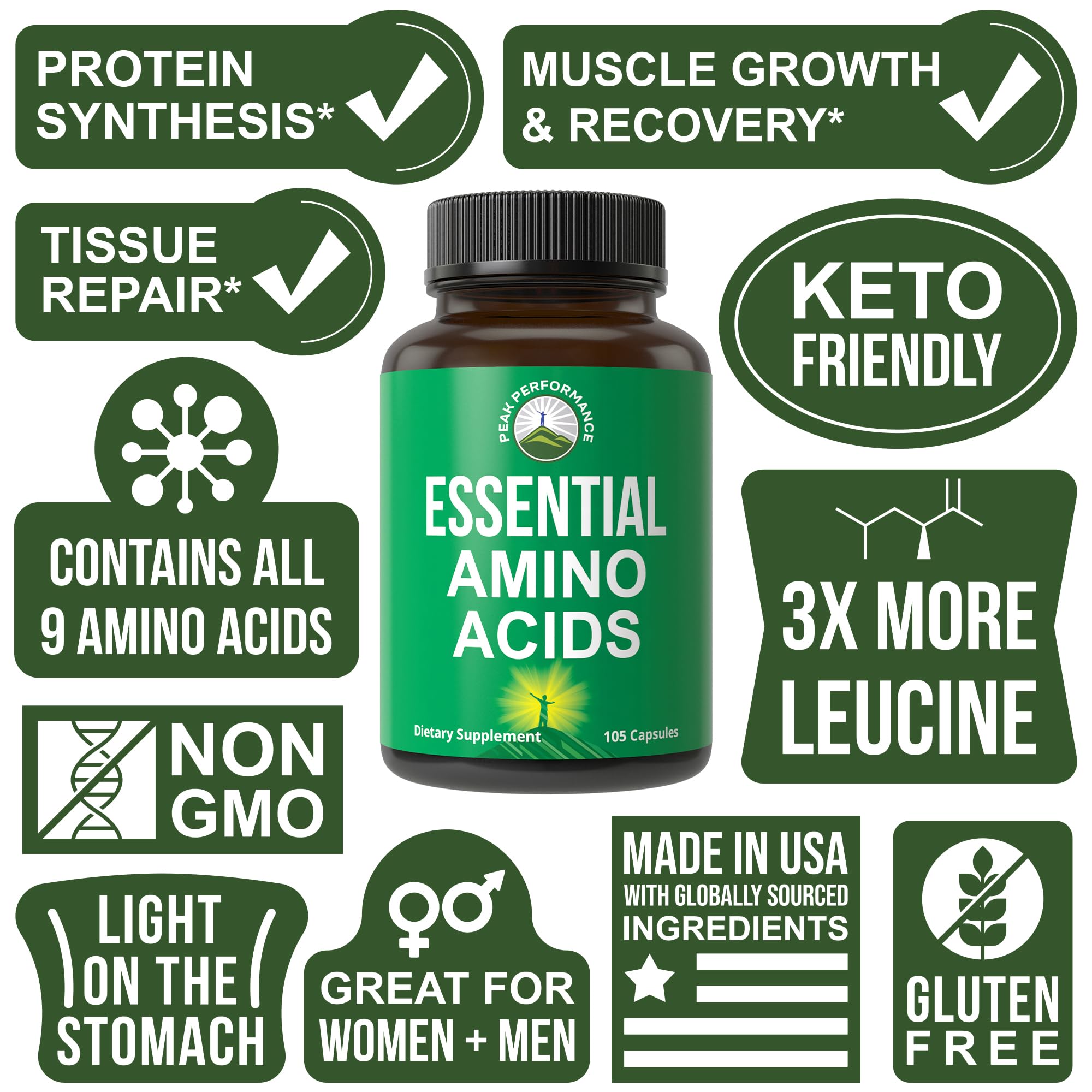 All 9 Essential Amino Acids Supplement. Capsules with 3X More Leucine for Muscle Recovery, Growth. EAA Supplement Better Than BCAA / BCAAS Branched Chain Aminos Acid. USA Tested EAAs for Men + Women Peak Performance buy australia supplements