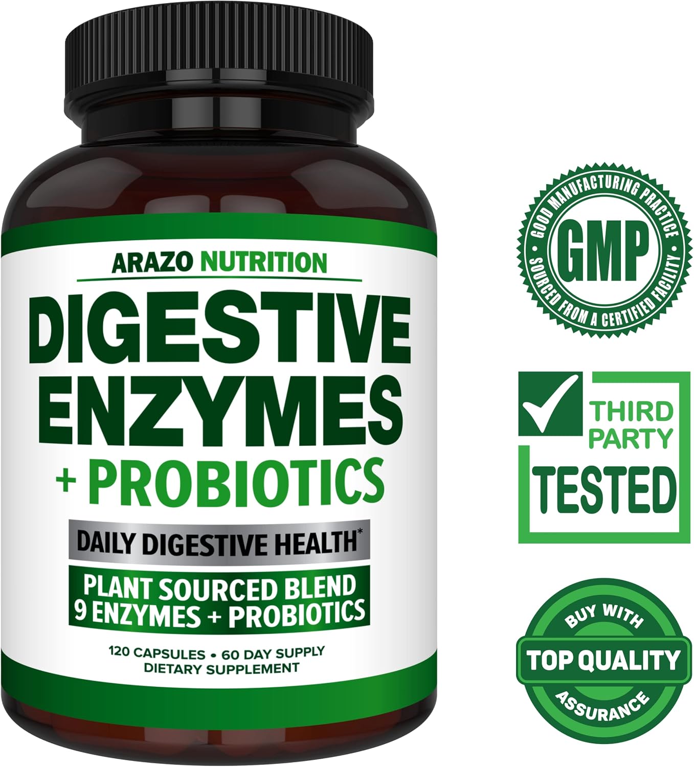 Digestive Enzymes with Probiotics - Multi Enzyme Nutritional Supplement - Acidophilus Bromelain Papaya Papain Lipase & Lactase - Improve Digestion - 120 Pills - Arazo Nutrition Gsupps Australia