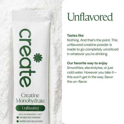 Create Creatine Monohydrate Powder - Creatine Travel Packets, Made with Creapure, 3rd Party Tested & NSF Certified for Sport, 30 Stick Packs, Unflavored Create