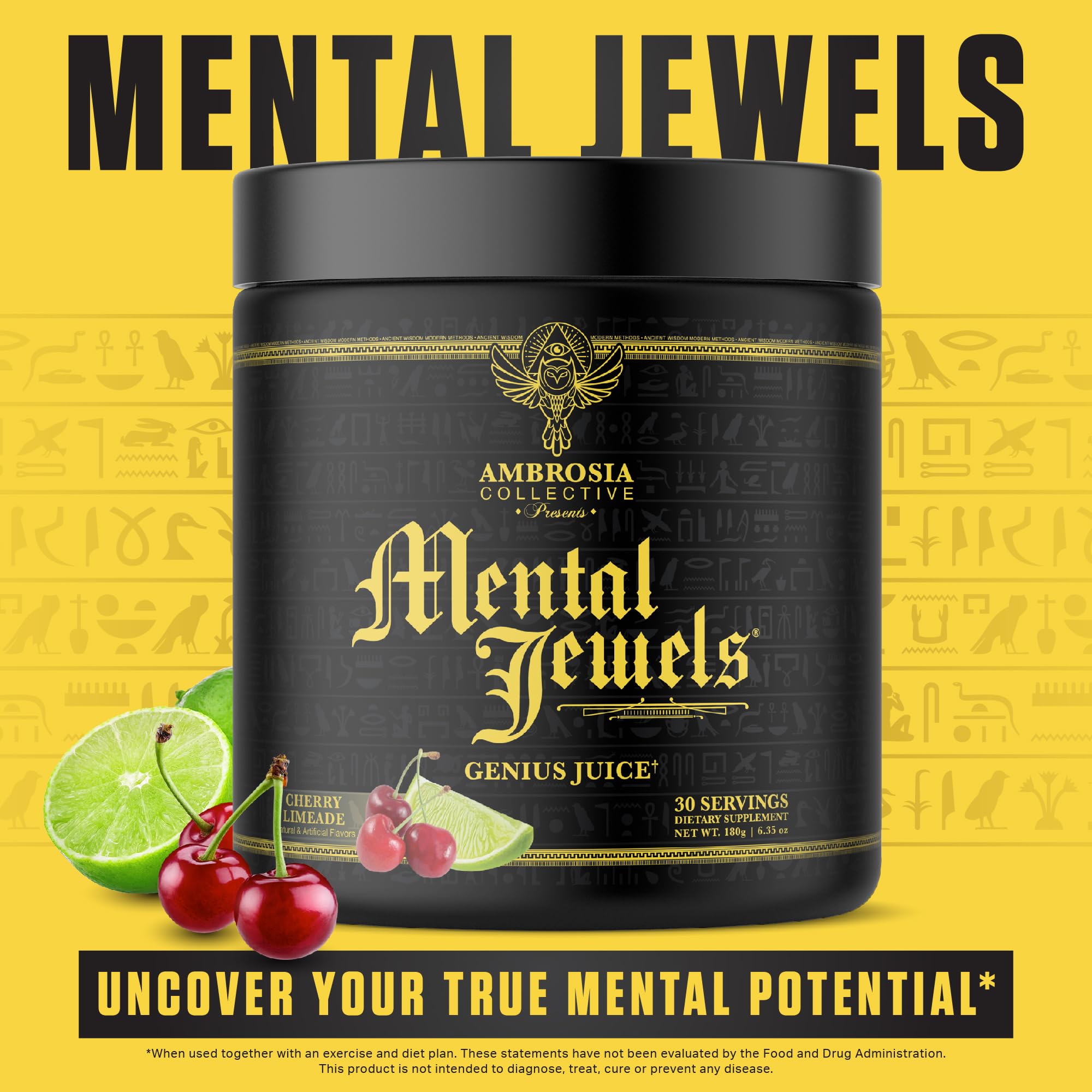 Ambrosia Mental Jewels Nootropic Brain Supplement Powder | Alpha GPC, Bacopa & Phosphatidylserine | Memory, Focus & Concentration Support | 30 Servings | Cherry Limeade Ambrosia buy australia supplements