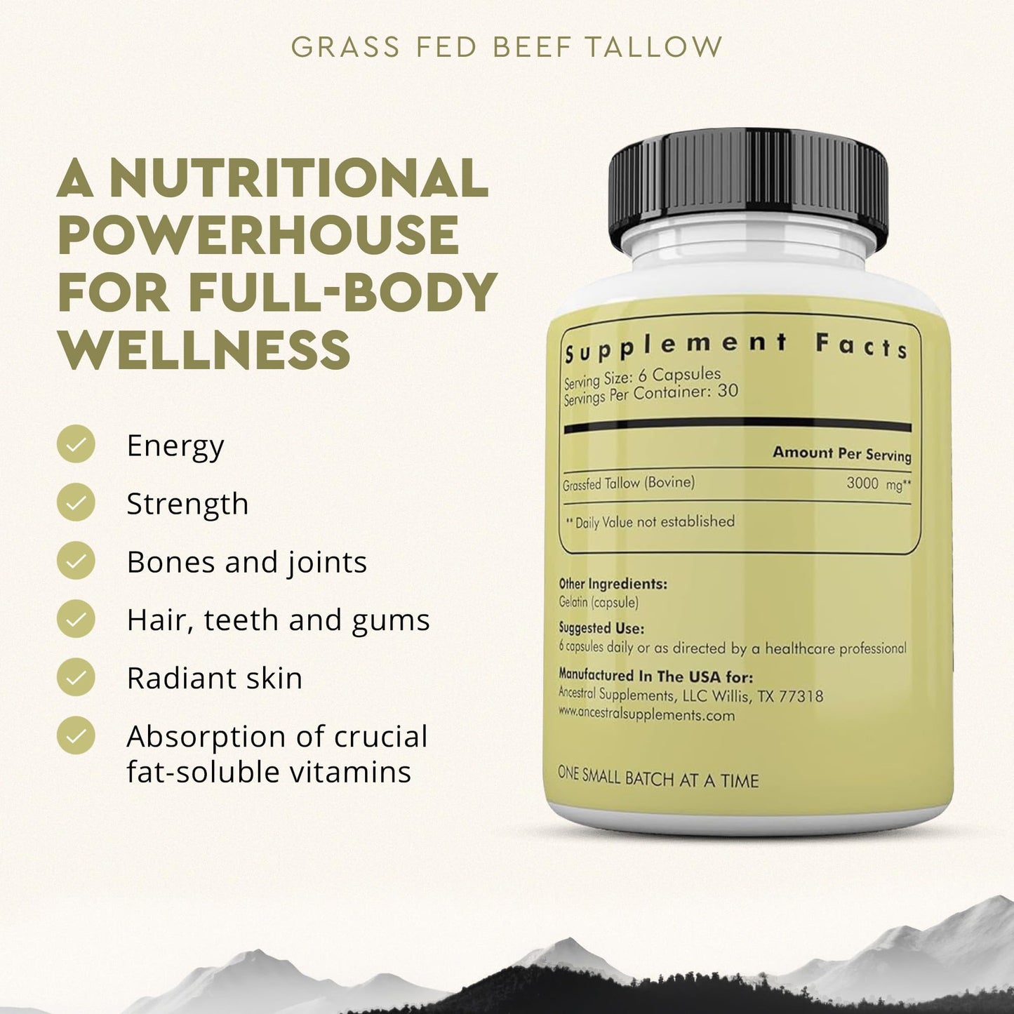 Ancestral Supplements Grass Fed Beef Kidney Supplement, 3000mg, DAO Enzyme Supplement, Kidney Support for Urinary and Histamine Health, Selenium, B12, Non GMO, 180 Capsules