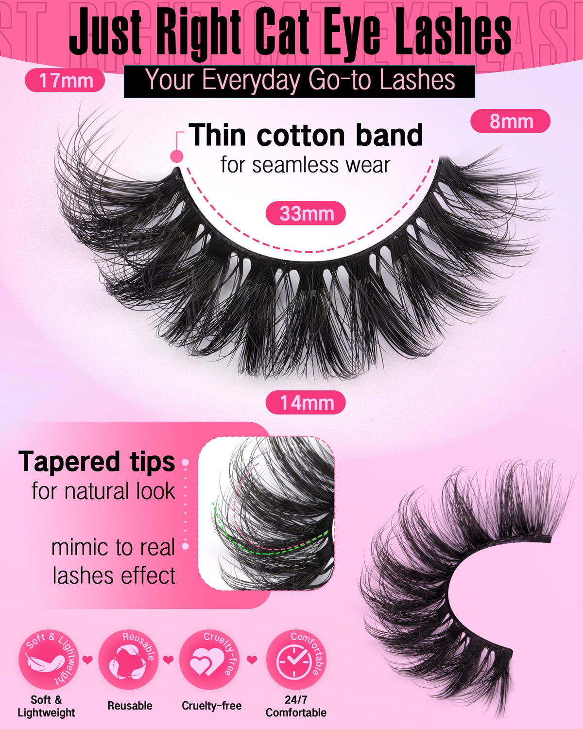 JIMIRE Mink Lashes Wispy Cat Eye Lashes Full 6D Volume False Eyelashes that Look Like Extensions 16MM Thick Soft D-Curly Fake Lashes 7 Pairs Pack JIMIRE