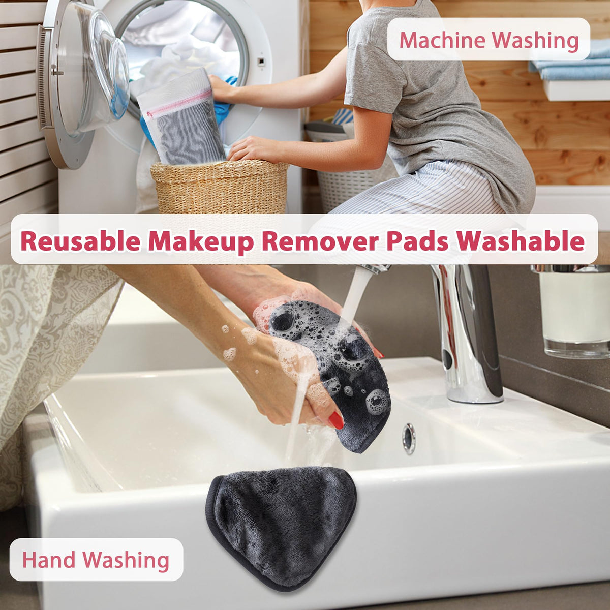 Makeup Remover Cloth, 6" x 6" Makeup Remover Towels Reusable Face Cloth for Washing Face, Makeup Remover Pads Microfiber Face Washcloth with Mesh Bag, 12 Pack, Grey Natwag