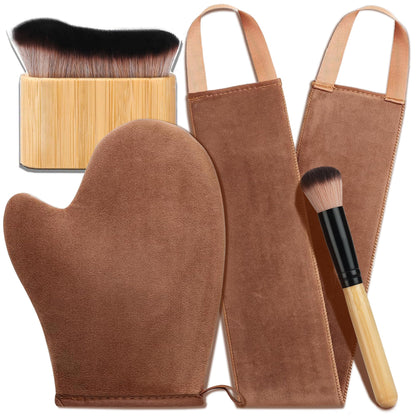 4 in 1 Luxury Velvet Tanning Mitt, Self Tanner Brush, Back Tan Applicator ANSPHIE