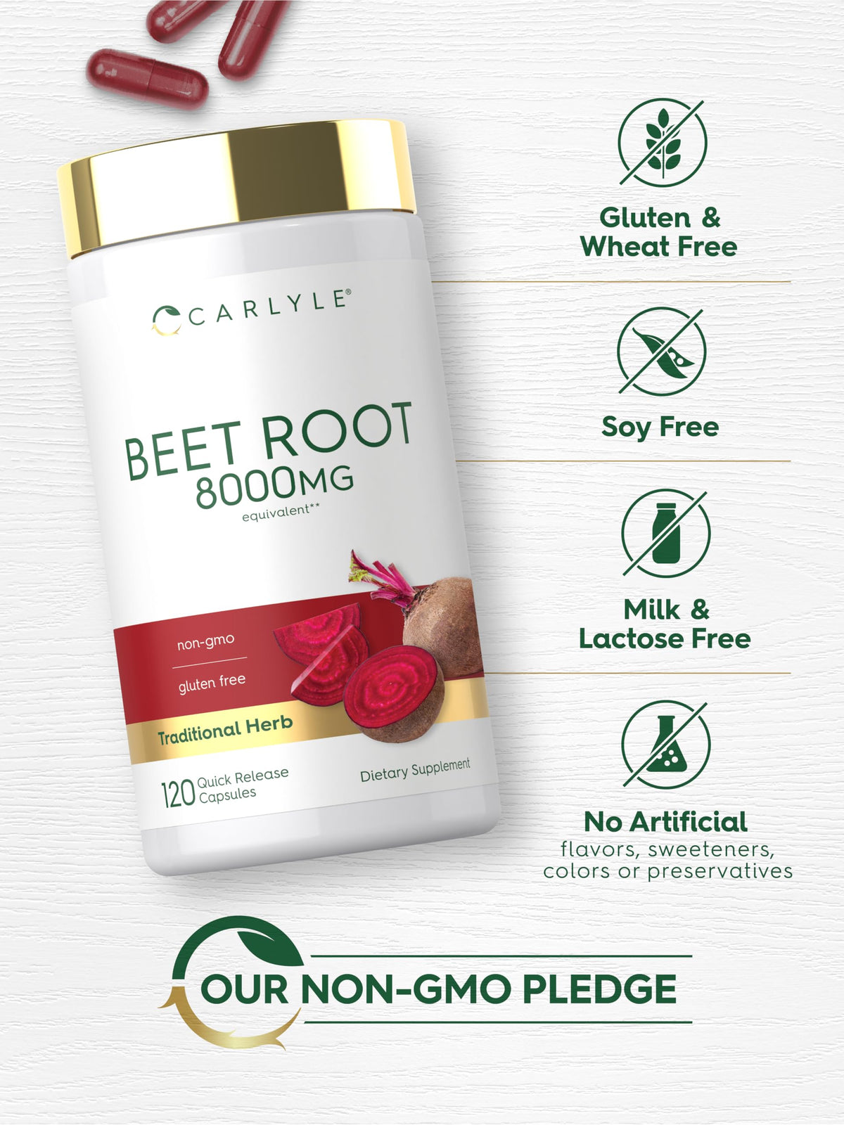 Carlyle Beet Root Capsules | 120 Count | Quick Release Capsules | Non-GMO and Gluten Free Supplement Carlyle