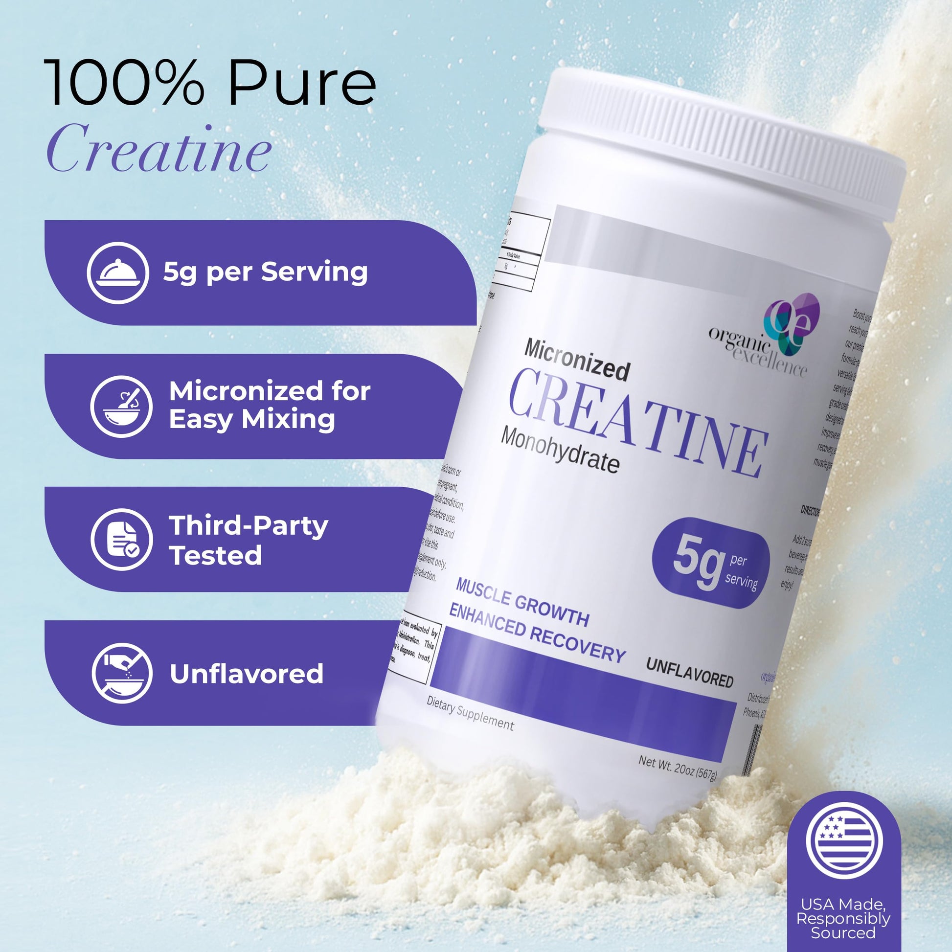 Organic Excellence Creatine Monohydrate – Micronized Creatine Powder for Muscle Growth, Strength & Recovery – Unflavored, 115 Servings Organic Excellence buy australia supplements