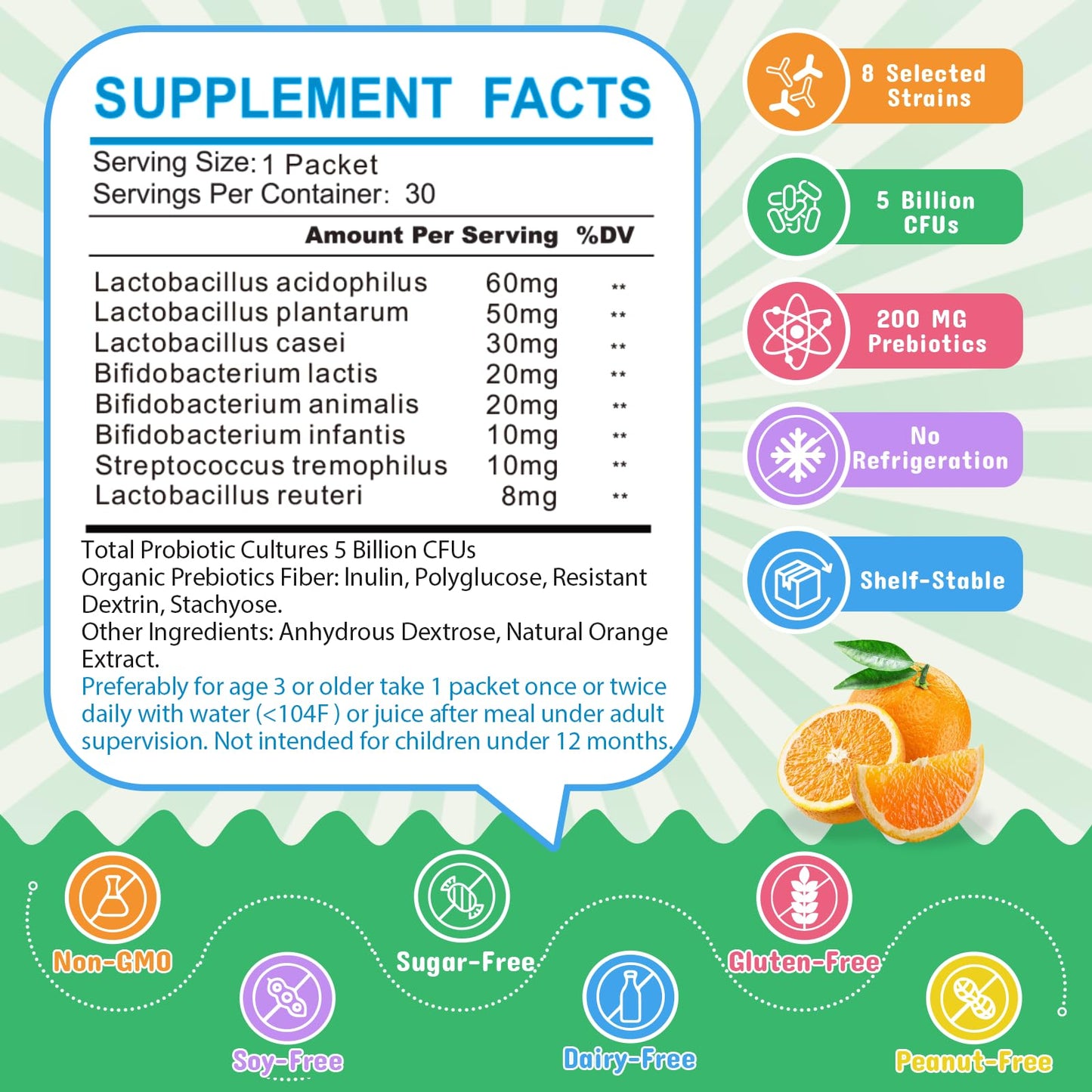 ZEBORA Kids Probiotic & Prebiotics Powder Age 3+ Support Children's Digestive & Immune System with Natural Source, Promotes Constipation Relief, Non-GMO ZEBORA