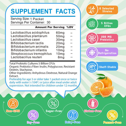 ZEBORA Kids Probiotic & Prebiotics Powder Age 3+ Support Children's Digestive & Immune System with Natural Source, Promotes Constipation Relief, Non-GMO ZEBORA