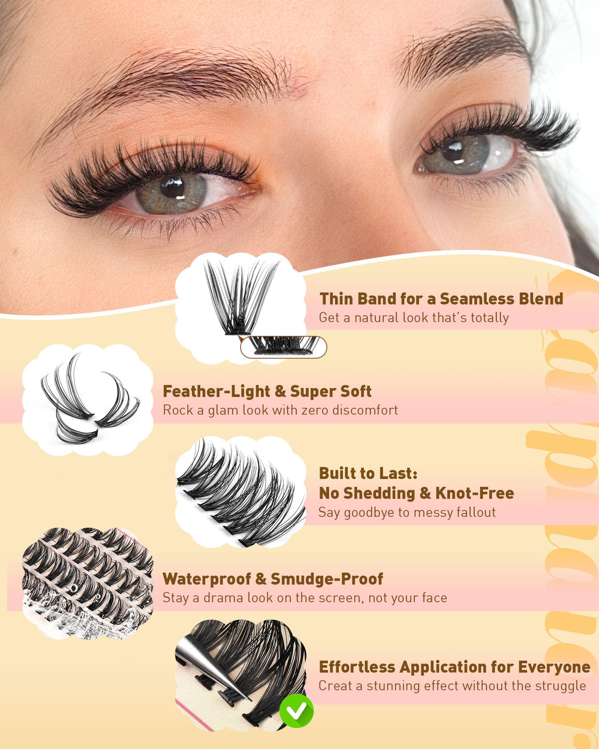Calphdiar Eyelash Clusters 30D+40D+50D+60D+80D+100D Lash Clusters Wispy Individual Lashes 476PCS D-curly Lash Extension 10-16MM Natural Lashes Clusters DIY Cluster Eyelash Extensions calphdiar
