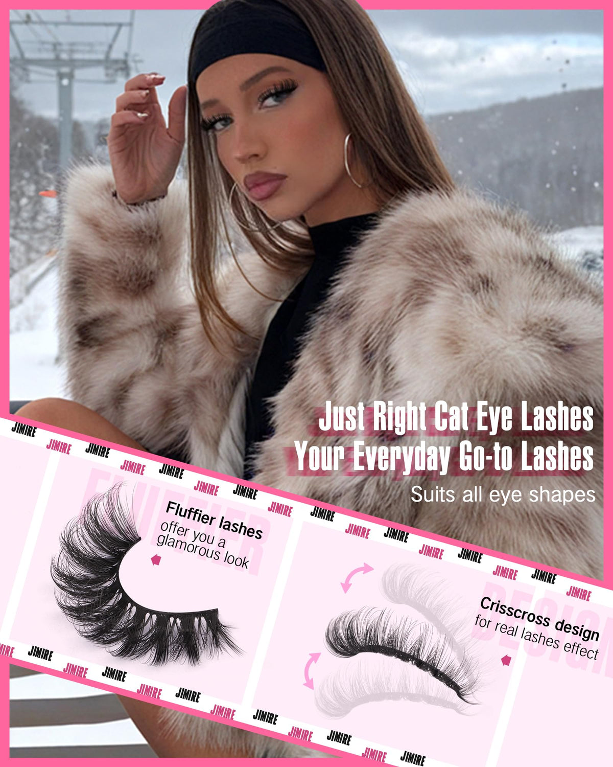 JIMIRE Mink Lashes Wispy Cat Eye Lashes Full 6D Volume False Eyelashes that Look Like Extensions 16MM Thick Soft D-Curly Fake Lashes 7 Pairs Pack JIMIRE