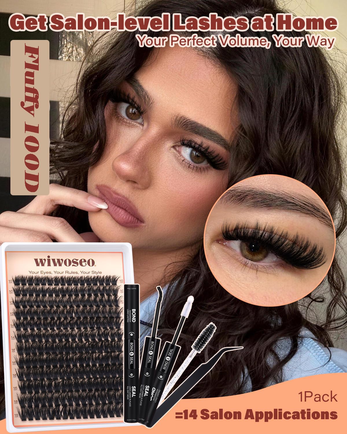 Lash Clusters Kit Fluffy 100D Thick Eyelash Clusters 10-18MM 192pcs D Curl wiwoseo