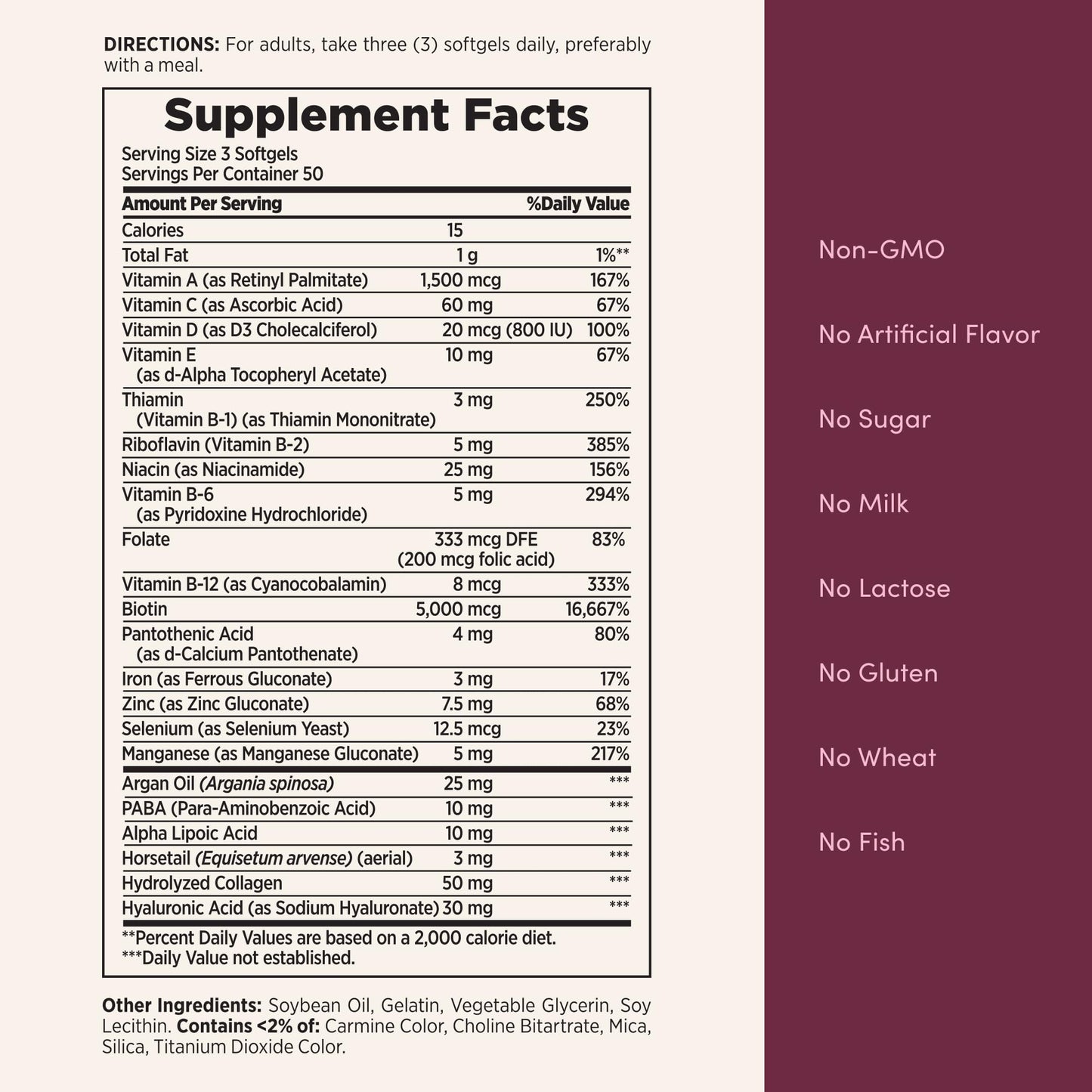 Nature's Bounty Advanced Hair, Skin & Nails, Argan-Infused Vitamin Supplement with Biotin and Hyaluronic Acid, 150 Rapid Release Softgels, 50 Total Servings Nature's Bounty