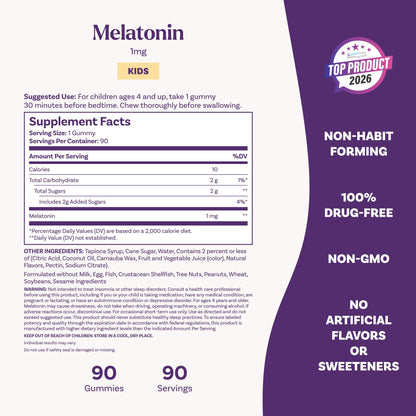 Natrol Kids Melatonin 1mg, for Restful Sleep, 90 Raspberry-Flavored Gummies Natrol