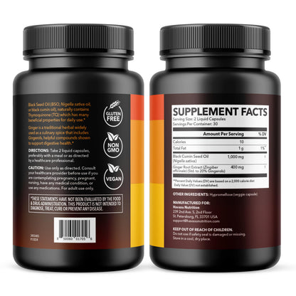 Black Seed Oil Capsules, Vegan, Non-GMO, Cold-Pressed Nigella Sativa, 90ct | 1500mg Per Serving Black Cumin Supplement for Skin Health, Immune Function, and Digestive Health, Unflavored, 30 Servings Gsupps Australia