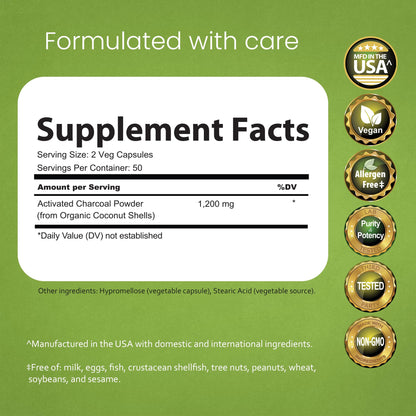 NaturaLife Labs Activated Charcoal 1200 mg per Serving – from Coconut Shells – 100 Veg Capsules – Non-GMO, Gluten-Free, Vegan NaturaLife Labs