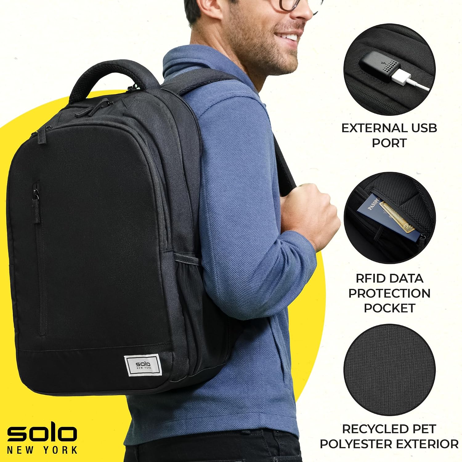 Solo New York Laptop Backpack for Women & Men -Carry On Bookbag for Travel & Work, Lightweight Bag, Side Mesh Pockets, Fits 15.6" Computer - Re:Define, Black Gsupps Australia