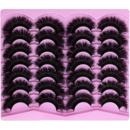 LEAFMOON Mink Lashes Fluffy 20mm Volume False Eyelashes 8D Cat Eye Strip Lashes D Curl 14 Pairs Dramatic Soft Eyelash 25mm Big Long Lash Strips Lashes Pack That Look Like Extensions Faux Mink Lashes LEAFMOON