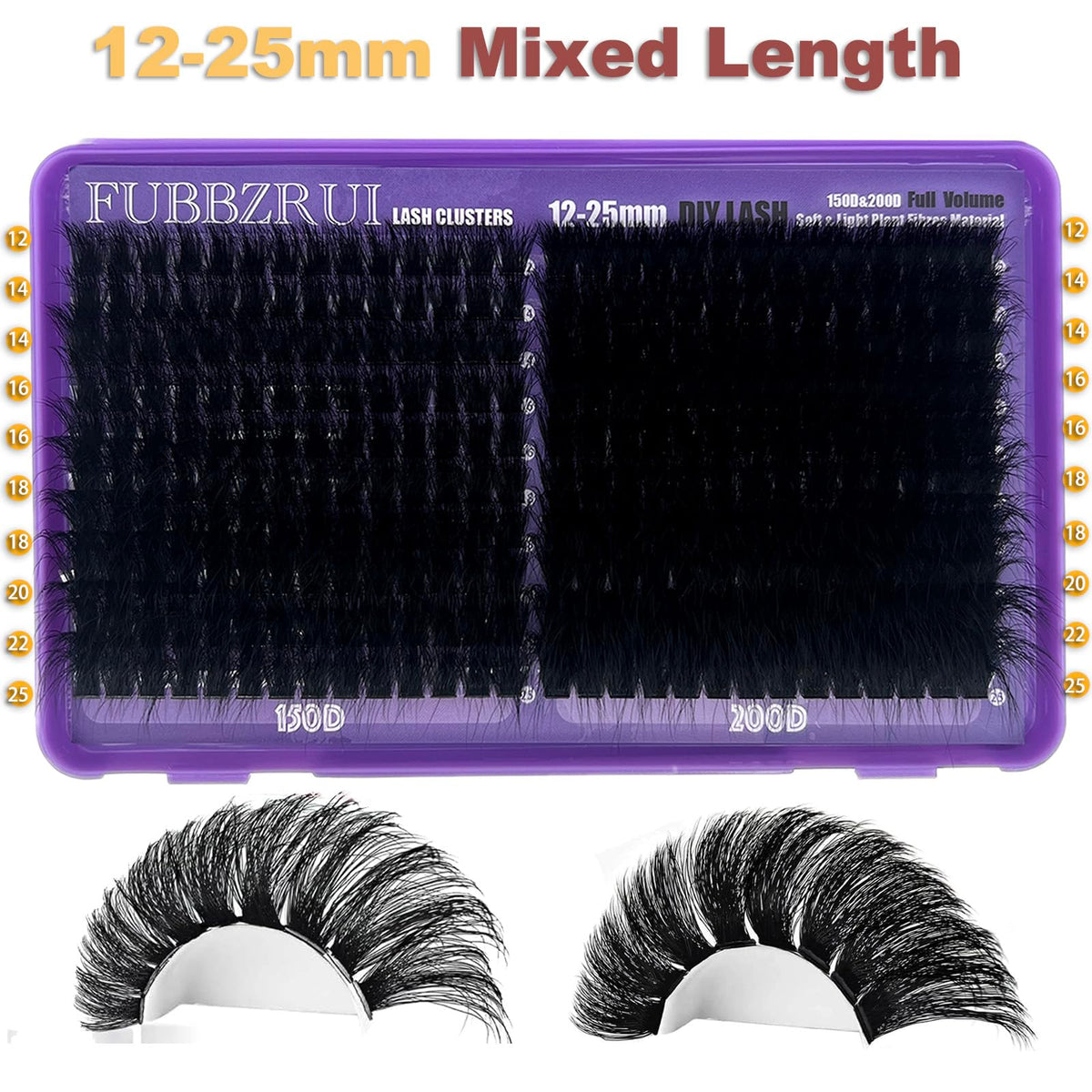 FUBBZRUI Fluffy Lash CLusters 12-25mm Long Cat Eye D Curl 280PCS Cluster Volume Eyelash Extensions 150D+200D Individual Lashes Thick DIY Lash Extesnion FUBBZRUI
